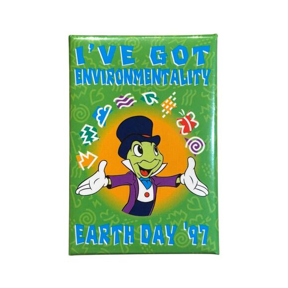 Disney Other - Earth Day ‘97 Button Jiminy Cricket Environment Walt Disney World Vintage 1997